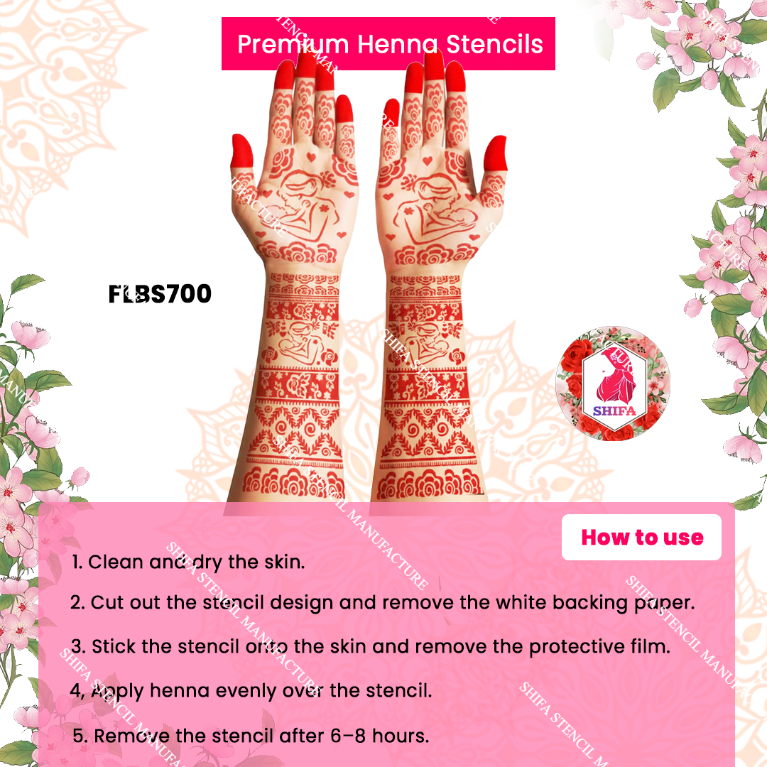 FLBS 700 Elegant Baby Shower Pattern Double Hand Henna Stencil